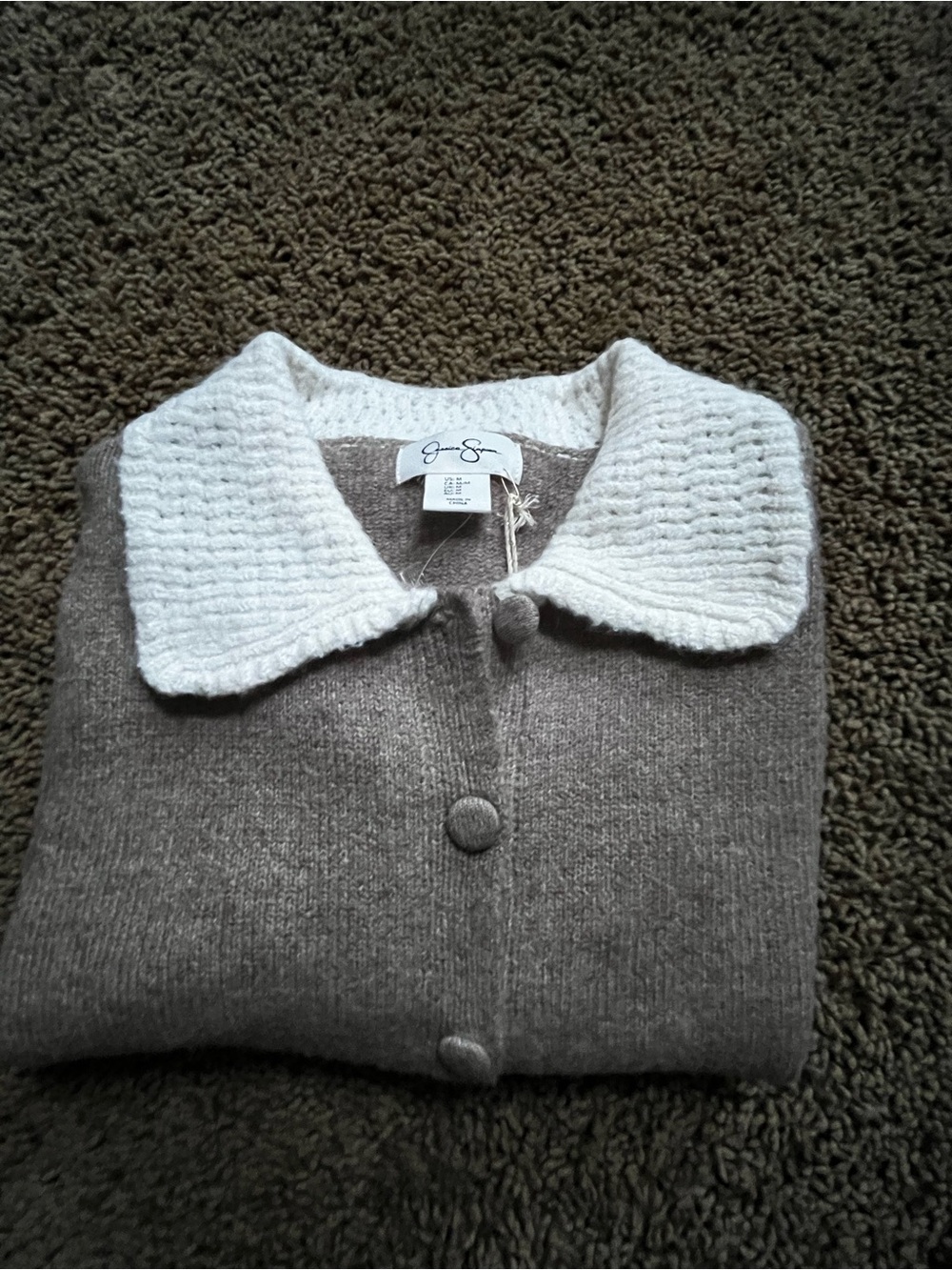 Jessica Simpson Gray and White Knit Collar Cardigan Sweater